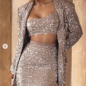 JLUXLABEL Sequin Crop Top - Taupe/Silver